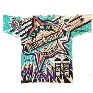 Magic Johnson NBA All Star Utah Promo T Shirt Vintage 1993 Authenticity Sticker